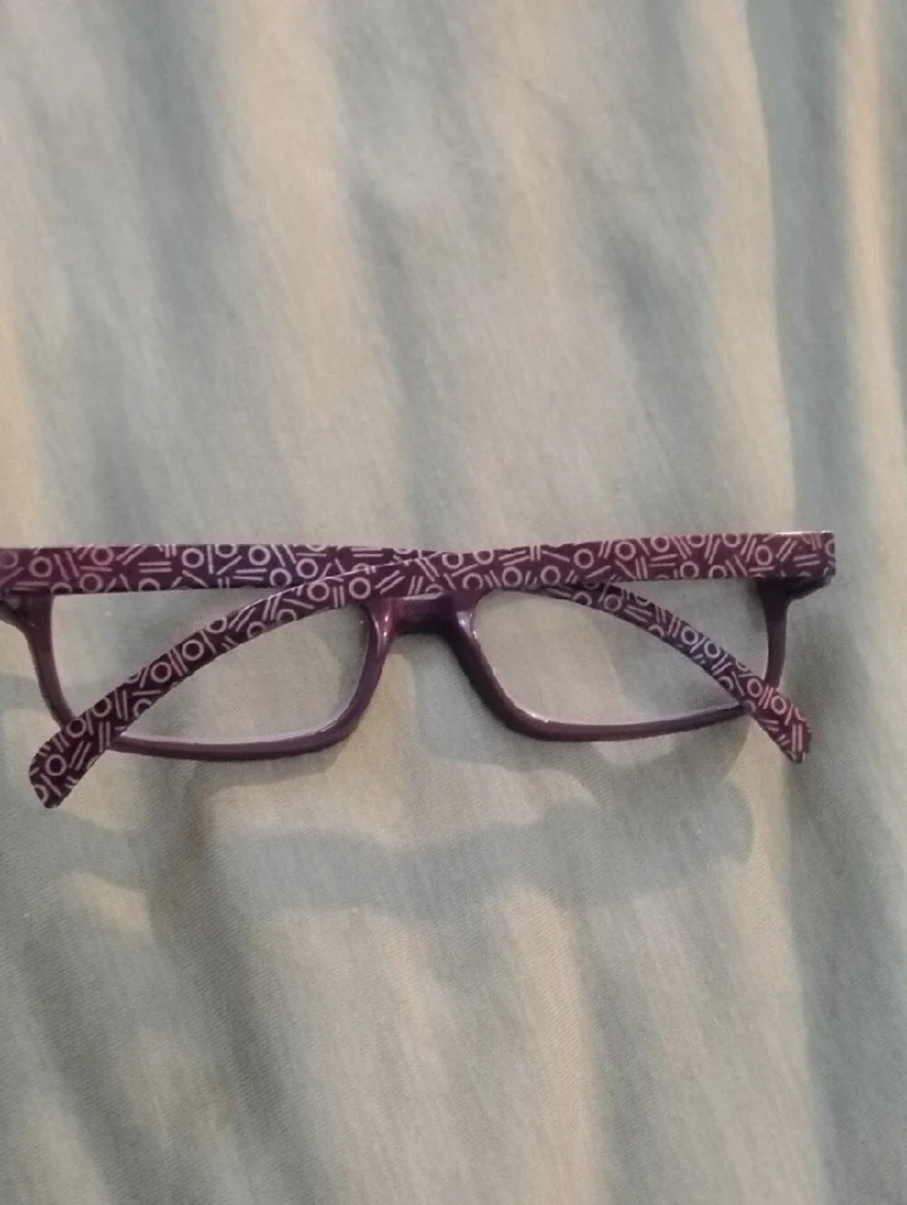 Purple Rectangular Fashion Eyeglasses with Patterned Temples